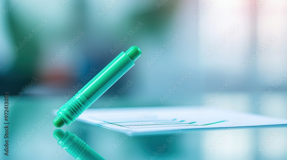 Canvas Prints Green Highlighter On Glass Desk.