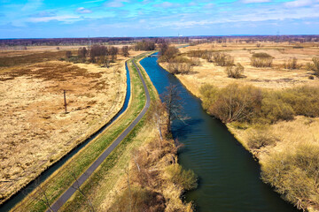 Luftbild - Spreewald im Frühling zwischen Lübbenau und Lübben, der Gurkenradweg