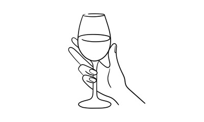 Continuous line champagne cheers, continuous drawing contour. Hand toasting with wine glasses. Cheers toast festive decoration for holidays. Vector illustration	