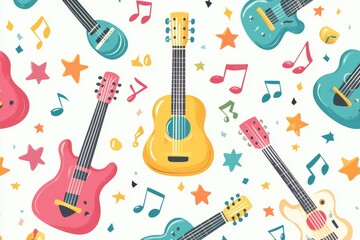 Retro Themed Cartoon Drawing of Groovy Music in Pastel Colors.