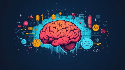 A brain design where bubbles flow out, each bubble containing a symbol, word, or image that represents a different creative idea, such as a sketch, a concept, or a solution