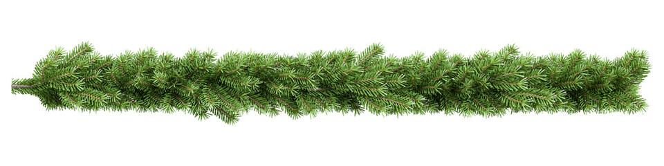 Christmas tree branches garland isolated on white