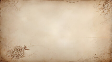 Aged paper textured background in warm beige tones, decorated with white floral illustrations and grey leaves in a vintage style &ndash; ideal for wedding invitations and classic stationery designs.