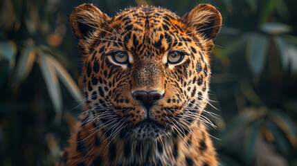 Obraz premium Beautiful leopard with orange eyes, looking straight into the camera