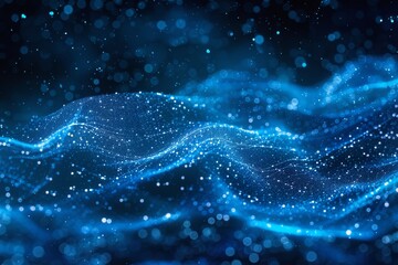 Blue Glowing Digital Particles Creating Waves in Abstract Technology