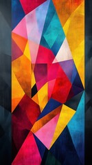 Fototapeta premium A vibrant abstract artwork featuring a dynamic arrangement of colorful geometric shapes in a striking vertical composition
