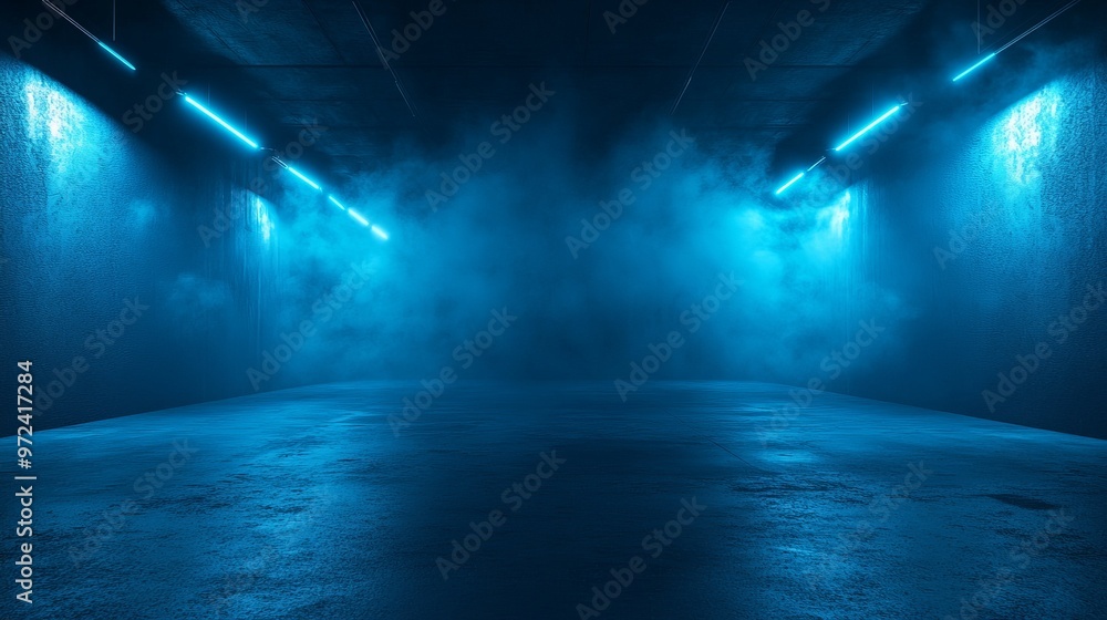 Canvas Prints A dark empty street, dark blue background, an empty dark scene, neon light, spotlights The asphalt floor and studio room with smoke float up the interior texture. night view