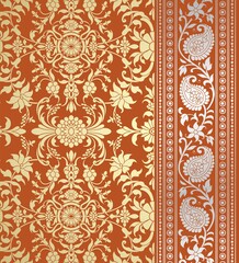 wedding card design, traditional paisley floral pattern , royal India	