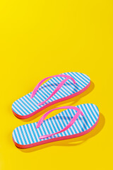 A vibrant summer vacation scene with flip flops