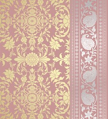 wedding card design, traditional paisley floral pattern , royal India	