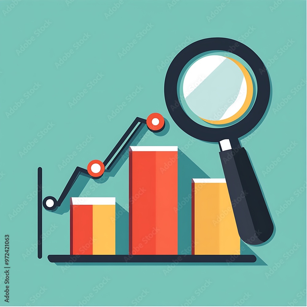 Poster magnifying glass over bar graph showing growth