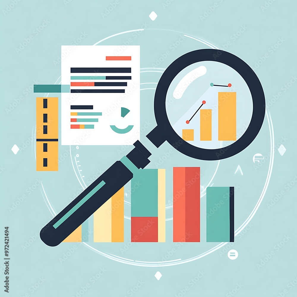 Poster Magnifying Glass Examining Data Charts and Graphs