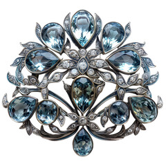 Ornate Vintage Brooch Featuring Blue Gemstones and Silver Filigree.