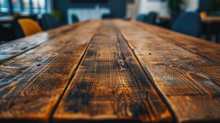 Conference Table: Elegant wooden table with a polished finish, accompanied by comfortable chairs, designed for hosting meetings, discussions, and presentations.
