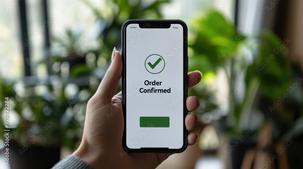 Poster mobile screen displaying a green checkmark with 