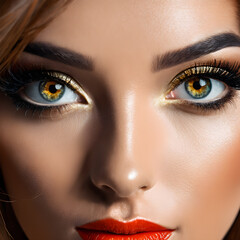 Obraz premium Close-up portrait of a beautiful young woman with bright makeup.