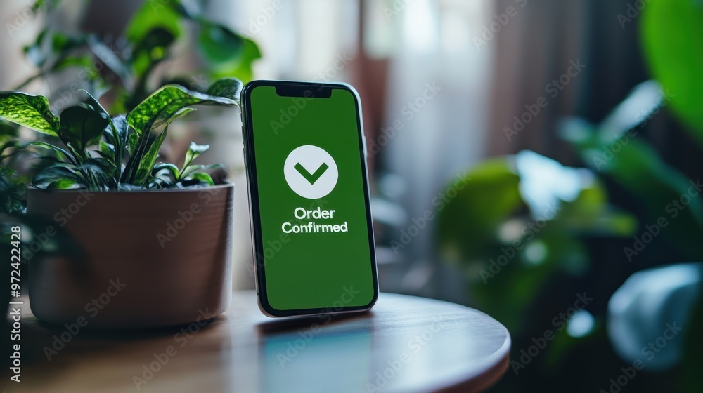 Poster mobile screen displaying a green checkmark with 