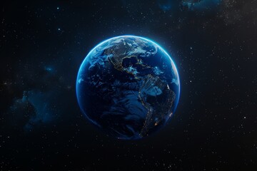 Obraz premium Earth Glowing with Blue Lights in the Dark Space from Orbit View.
