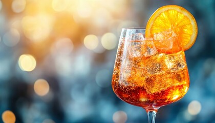 Sparkling Orange Cocktail with Ice and a Slice of Orange