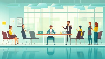 Modern flat style illustration of a business meeting with a coach providing training