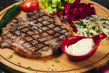 grilled steak with vegetables