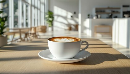 A Cup of Latte with a Heart Design in a Modern Cafe Setting