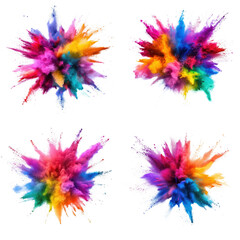Colorful Starburst Explosions in Vivid Hues Isolated on Transparent Background