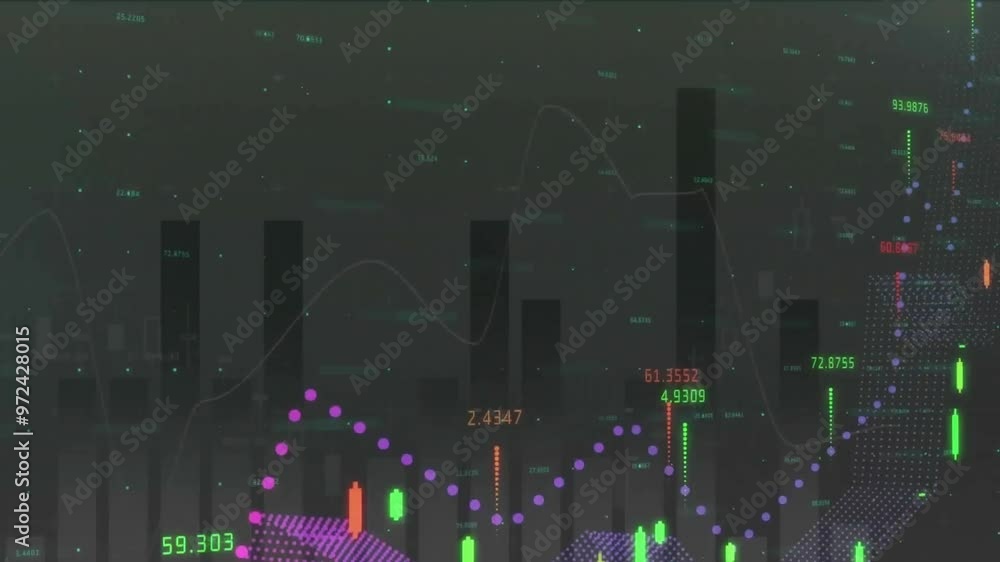 Poster animation of diagrams and data processing over stock market
