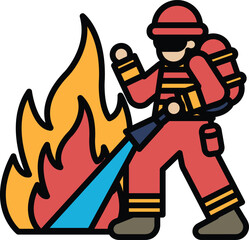 A firefighter is spraying water on a fire