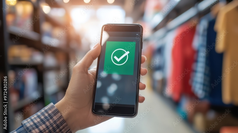 Poster online purchase confirmation with a green checkmark and success message on a mobile