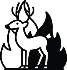 A cartoon deer standing in front of a fire