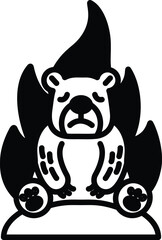 A bear is sitting on a fire, looking sad