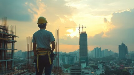 Time lapse of asian construction worker leading team in high rise building project