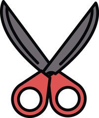 A pair of scissors with a red handle and a black blade