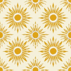 Bold yellow sunburst shapes with pointed rays arranged in a symmetrical, repeating pattern on a light background.