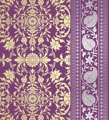 wedding card design, traditional paisley floral pattern , royal India	