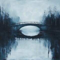 A Bridge Over a Foggy Lake in a Monochromatic Landscape