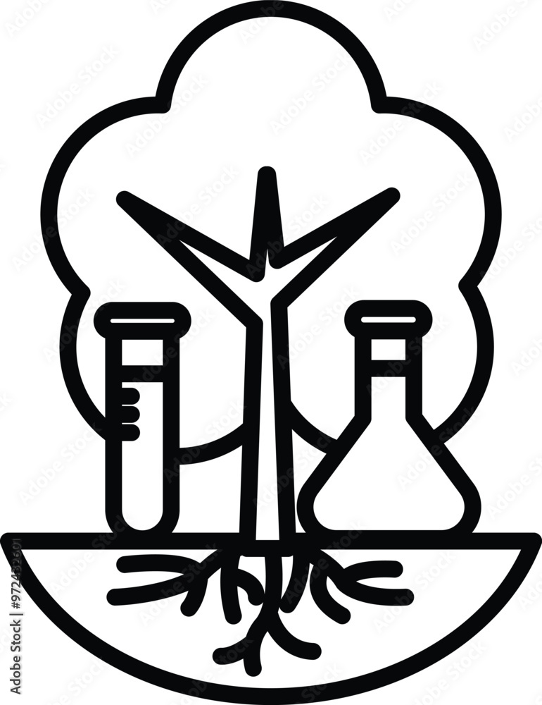 Poster a tree with a tree trunk and two beakers on the ground