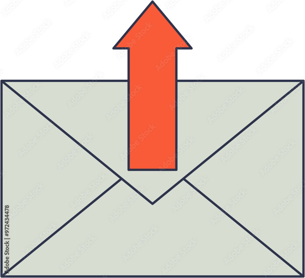 Poster an envelope with a red upward arrow symbolizing sending or outgoing email.