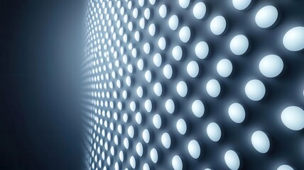 Closeup of a moving LED matrix grid, with individual lights turning on and off in sync, creating a rhythmic visual effect