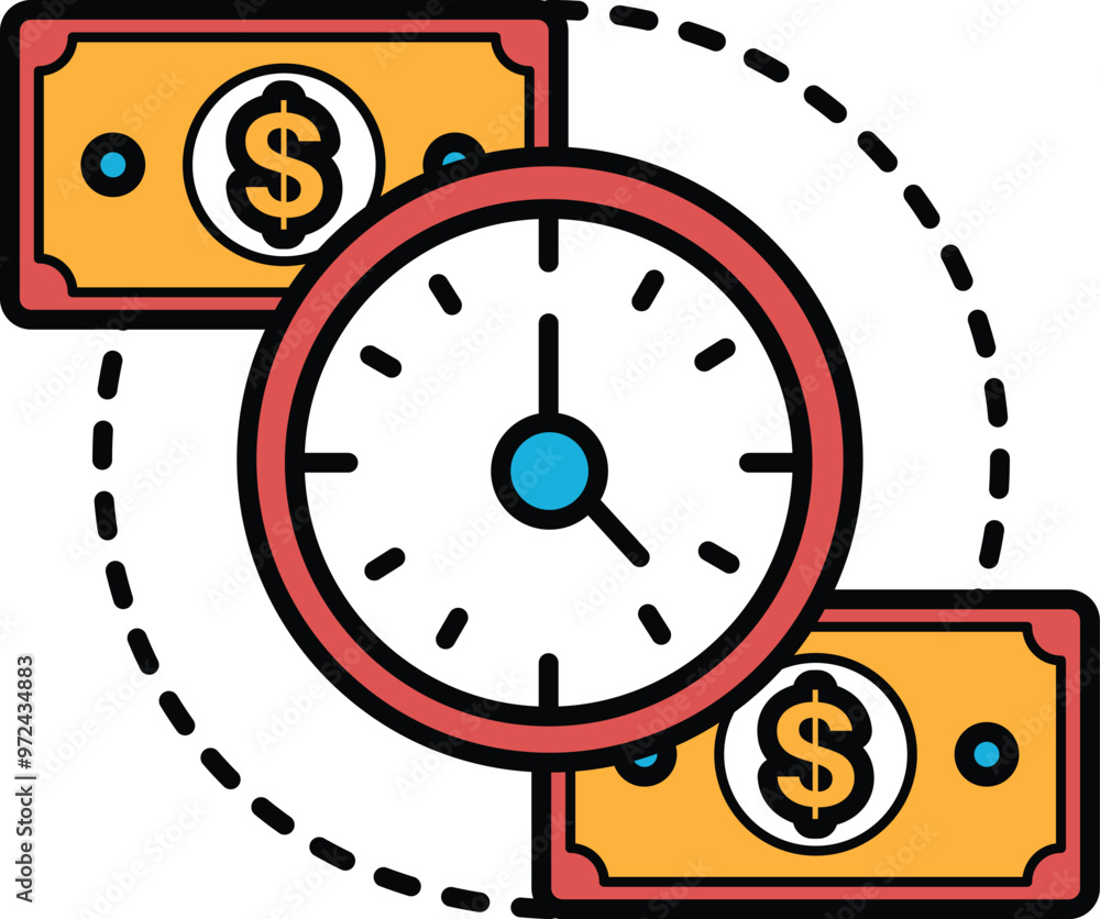 Poster a clock with two dollar bills on either side of it