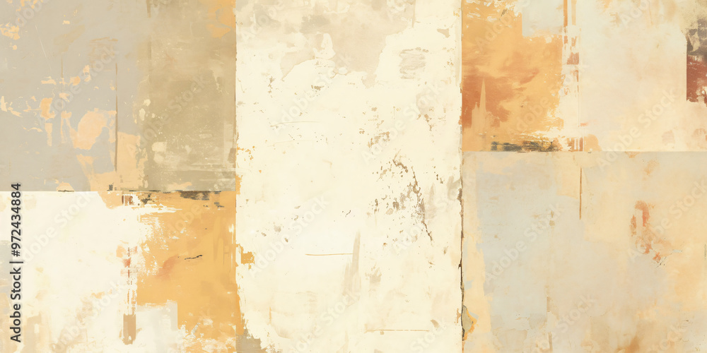 Poster a textured abstract artwork in soft earth tones featuring patches of beige and gray, creating a subt