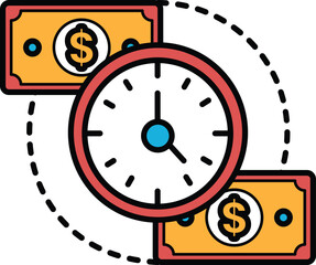 Obraz premium A clock with two dollar bills on either side of it