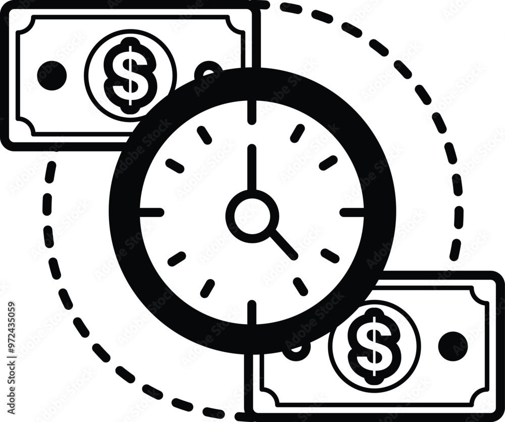 Poster a clock with two dollar bills on either side of it