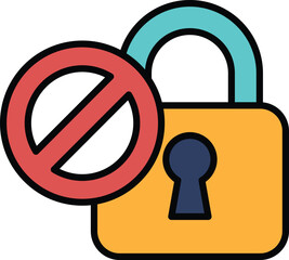 A cartoonish drawing of no entry sign is above a lock