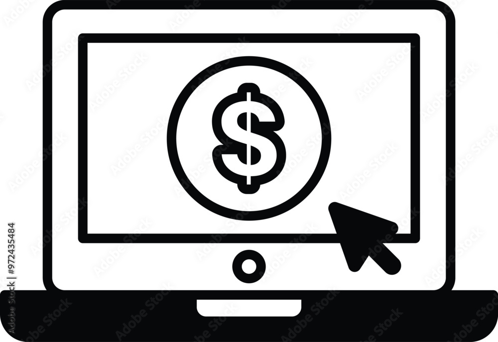 Poster a computer screen with a dollar sign and a mouse cursor