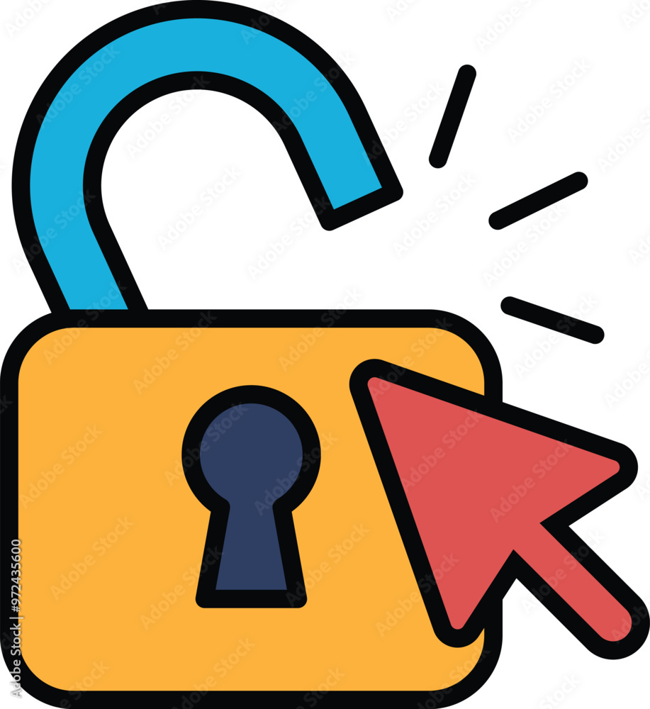 Poster a cartoon image of a lock with a keyhole and a arrow pointing to a mouse