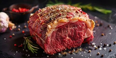 Red Prime Rib Roast Flavored with Salt and Pepper