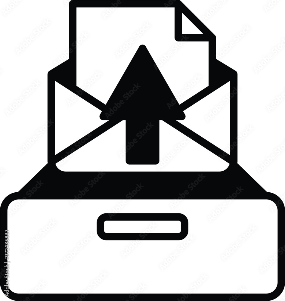 Poster an envelope with a arrow pointing up is sitting in a file cabinet