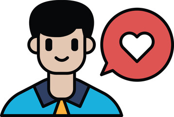 A man with a smile on his face is talking to a heart